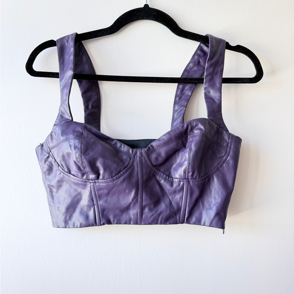 Zara Purple Faux-Leather Cropped Bustier Tank
